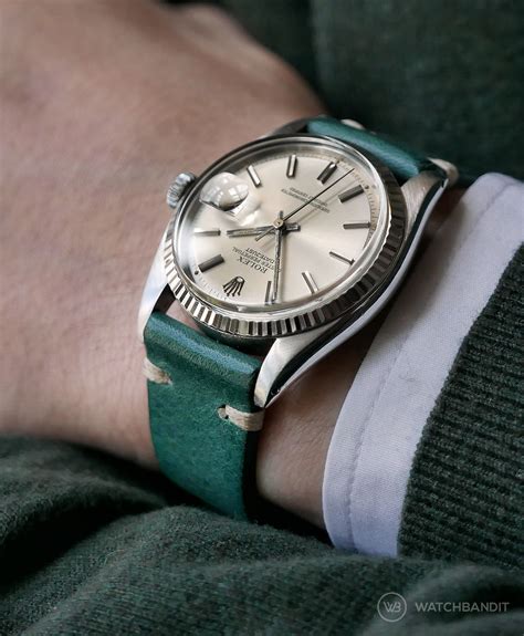 rolex datejust green leather strap|vintage Rolex with leather strap.